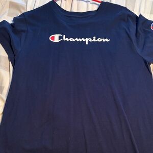 Champion Navy Blue Logo Tee with White & Red Accent